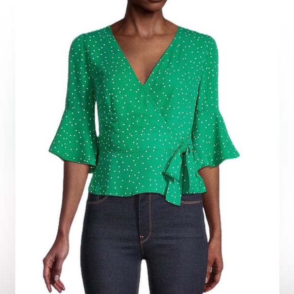 3/$12 Green wrap top with white polka dots from BB Dakota - Picture 4 of 9